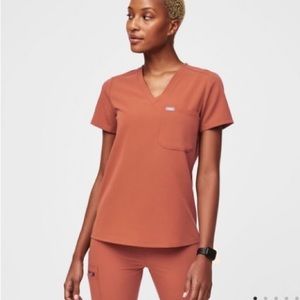 Figs Catarina One-Pocket Scrub Top XS - Terracotta